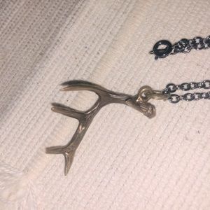 Oxidized bronze deer antler pendant necklace